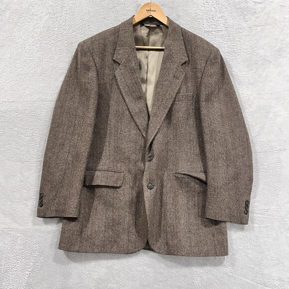 VTG American Trend Blazer Jacket 44-45 Lambswool‎ Tweed Herringbone - Picture 1 of 13